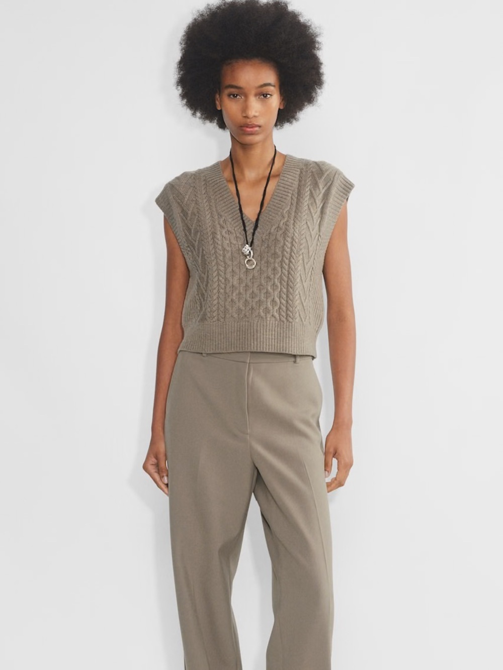 Aritzia Babaton Emporia Merino Wool Sweater Vest Heather Nomad Taupe